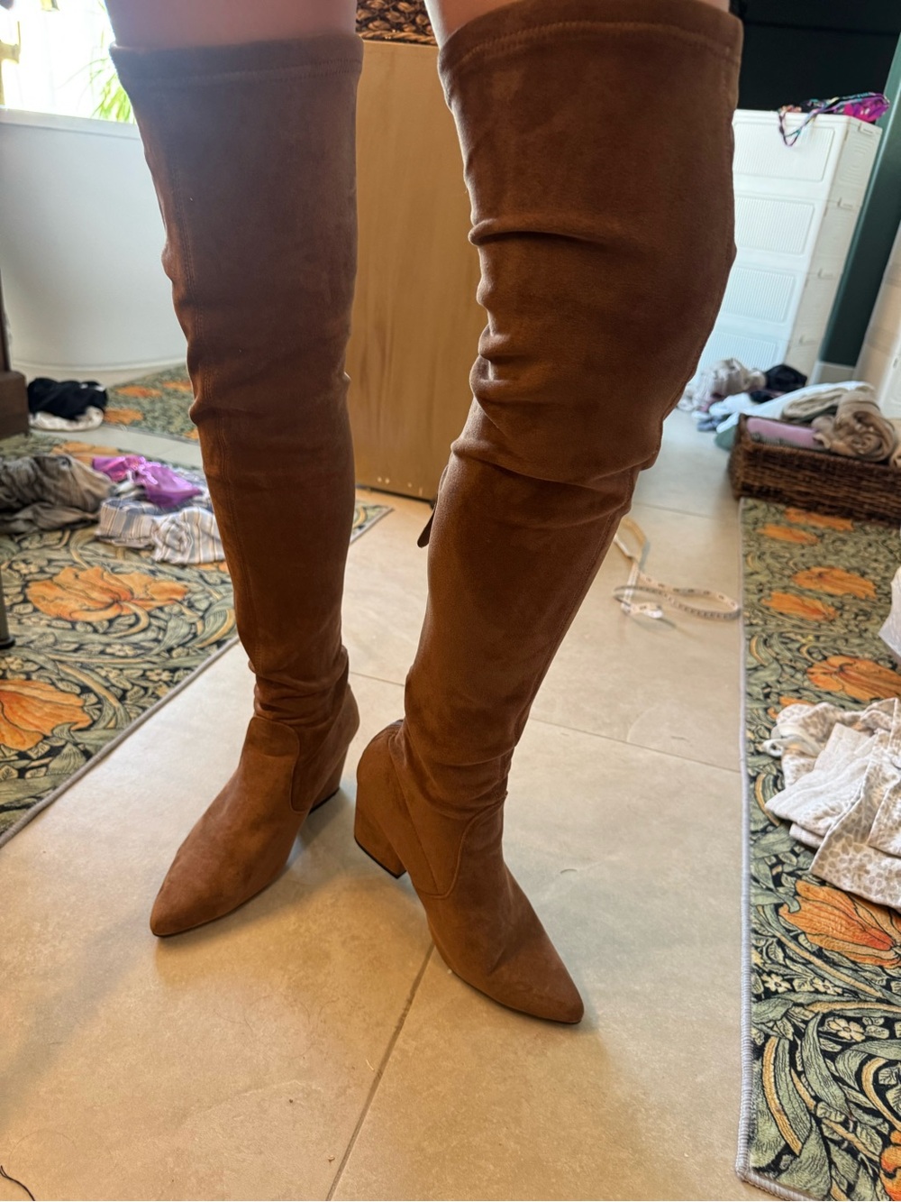 Women's Over-the-Knee Suede Block Heel Boots - Brown